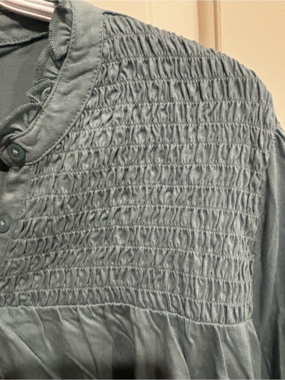 Gloria Vanderbilt Slate Blue Long Sleeve Smocked Yoke Blouse - Picture 3 of 5